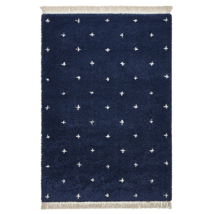 Boho A475 Modern Moroccan Berber Soft Plush Shaggy Navy Blue Rug