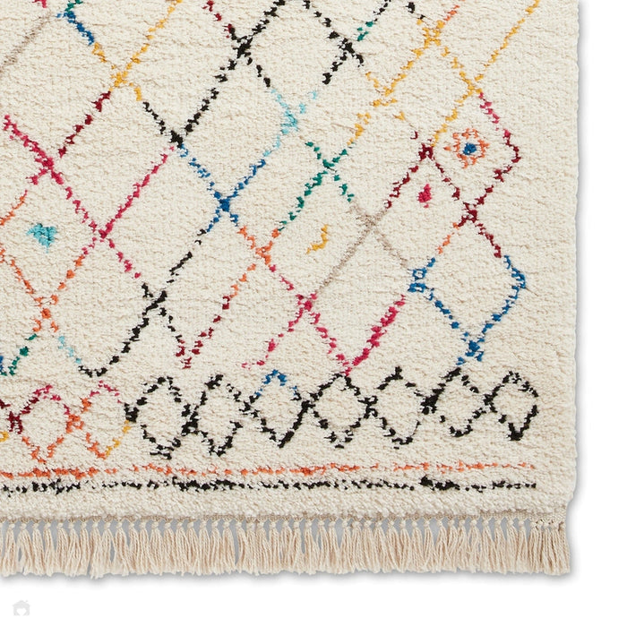 Boho A560 Diamond Modern Moroccan Berber Soft Plush Shaggy White/Multicolour Rug