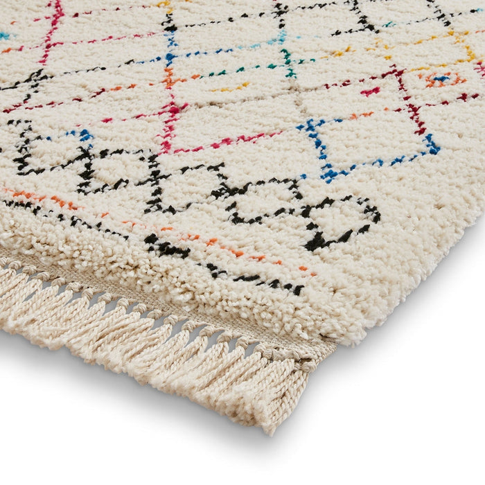 Boho A560 Diamond Modern Moroccan Berber Soft Plush Shaggy White/Multicolour Rug