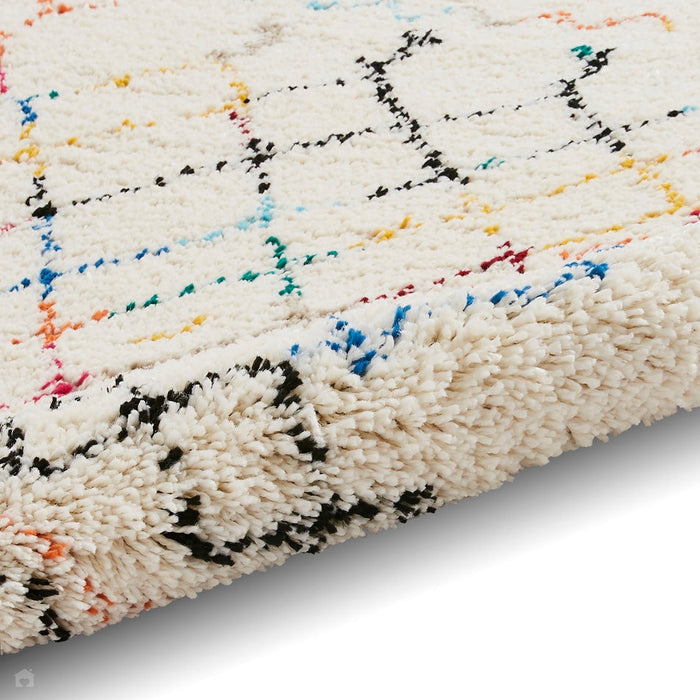 Boho A560 Diamond Modern Moroccan Berber Soft Plush Shaggy White/Multicolour Rug