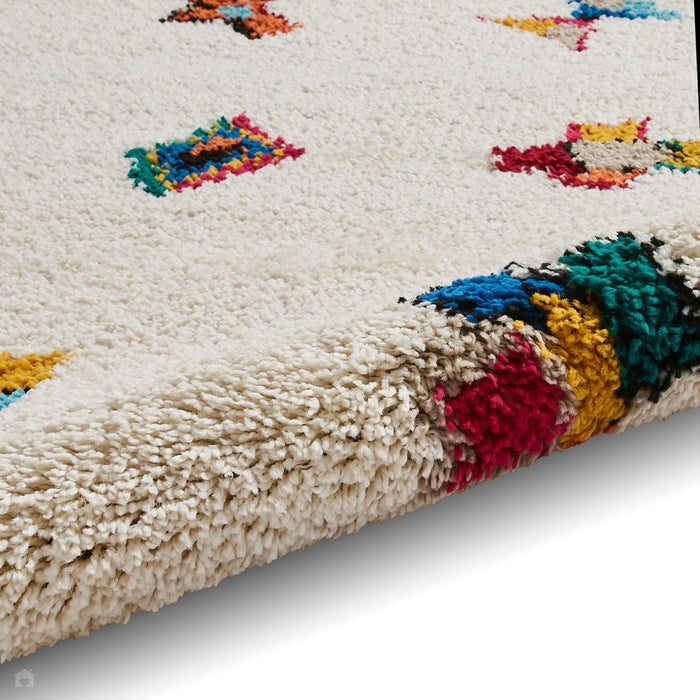 Boho A808 Icon Modern Moroccan Berber Soft Plush Shaggy White/Multicolour Rug