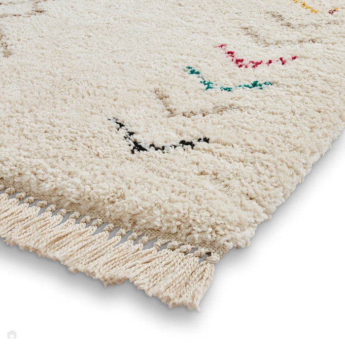 Boho A812 Modern Moroccan Berber Soft Plush Shaggy White/Multicolour Rug