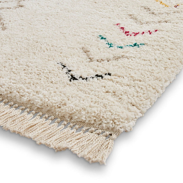 Boho A812 Modern Moroccan Berber Soft Plush Shaggy White/Multicolour Rug