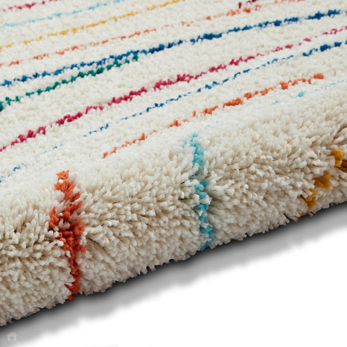 Boho C443 Rainbow Modern Moroccan Berber Soft Plush Shaggy White/Multicolour Rug