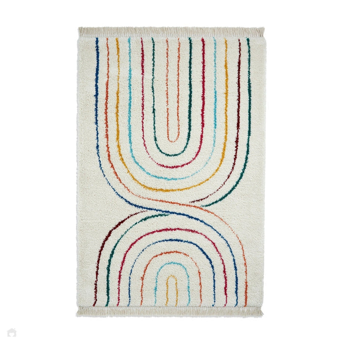 Boho C443 Rainbow Modern Moroccan Berber Soft Plush Shaggy White/Multicolour Rug