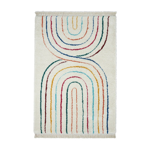 Boho C443 Rainbow Modern Moroccan Berber Soft Plush Shaggy White/Multicolour Rug