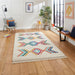 Boho C444 Geometric Modern Moroccan Berber Soft Plush Shaggy White/Multicolour Rug