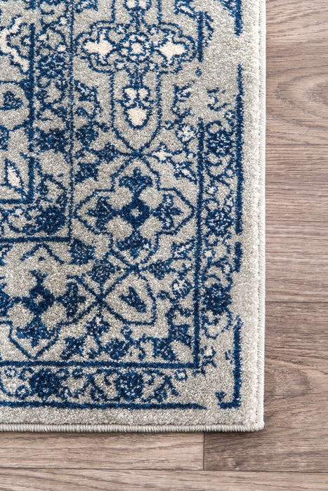 Boho Floral Area Rug in Blue for Living Room and Bedroom