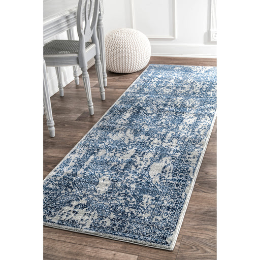 Boho Floral Area Rug in Blue for Living Room and Bedroom