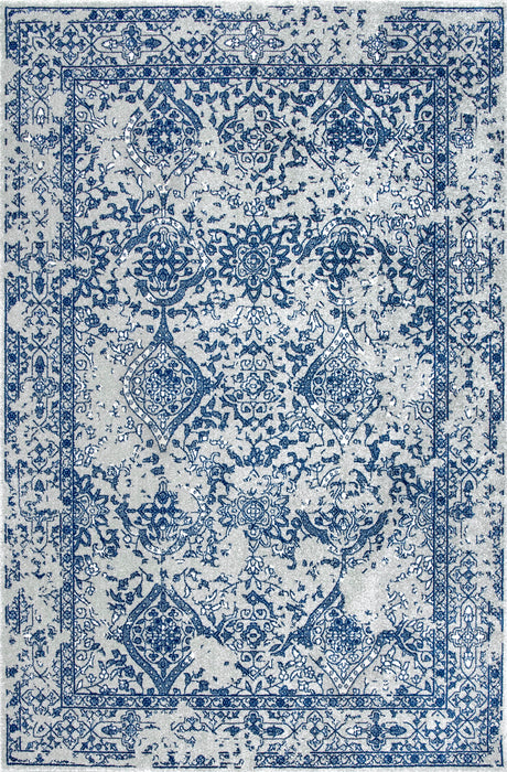 Boho Floral Area Rug in Blue for Living Room and Bedroom