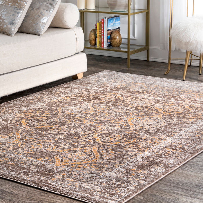 Boho Floral Area Rug in Brown for Home Décor