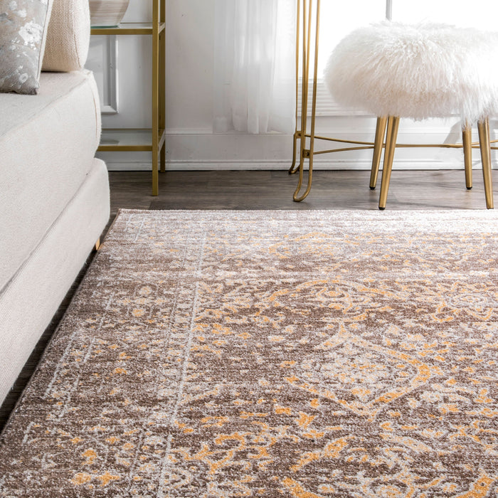 Boho Floral Area Rug in Brown for Home Décor