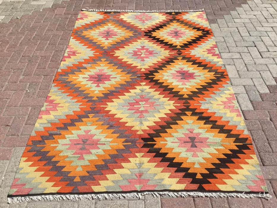 Boho Vintage Handwoven Rug 242cm x 160cm Wool Cotton