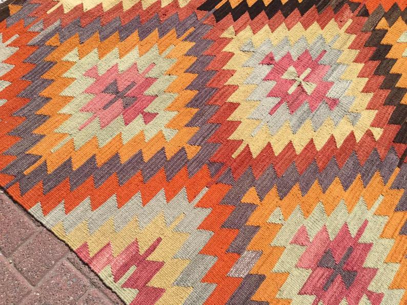 Boho Vintage Handwoven Rug 242cm x 160cm Wool Cotton