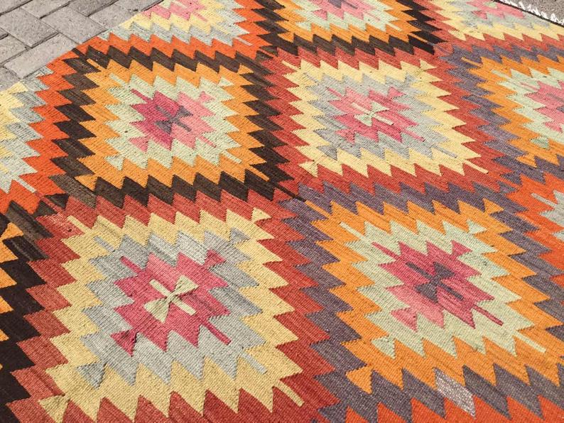 Boho Vintage Handwoven Rug 242cm x 160cm Wool Cotton