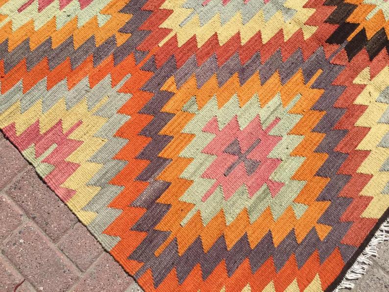 Boho Vintage Handwoven Rug 242cm x 160cm Wool Cotton