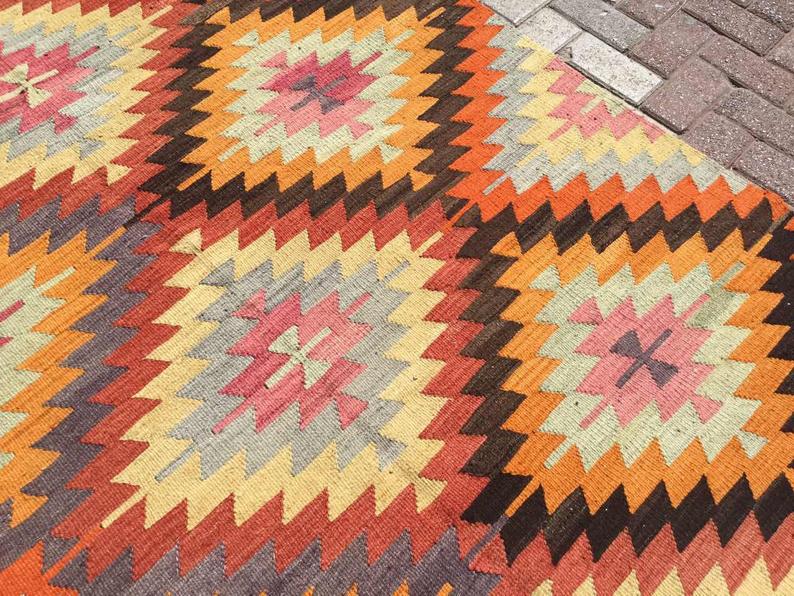 Boho Vintage Handwoven Rug 242cm x 160cm Wool Cotton