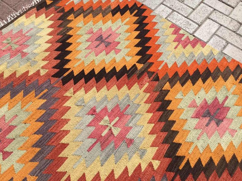 Boho Vintage Handwoven Rug 242cm x 160cm Wool Cotton