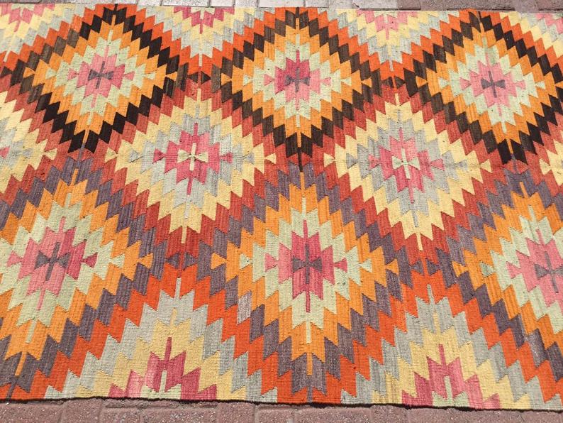 Boho Vintage Handwoven Rug 242cm x 160cm Wool Cotton