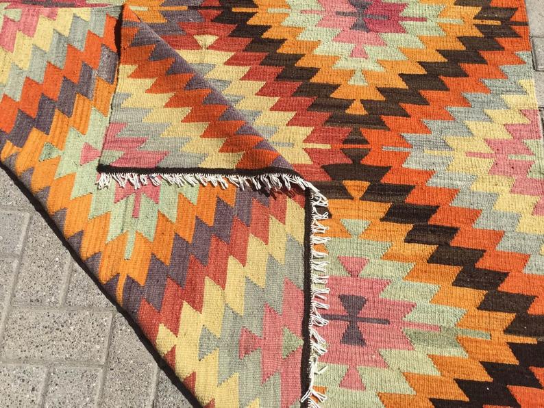 Boho Vintage Handwoven Rug 242cm x 160cm Wool Cotton