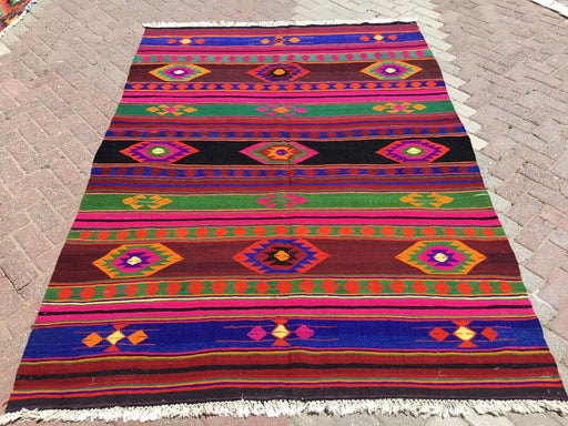 Lihavoitu värillinen Nomadic-astiasto Kilim-matto 265cm x 187cm