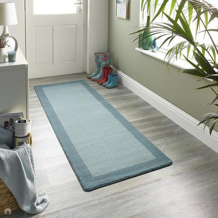 Borders Modern Plain Contrast Border Hand-Woven Wool Duck Egg Rug