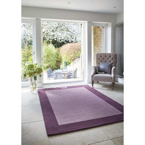 Borders Modern Plain Contrast Border Hand-Woven Wool Mauve Rug