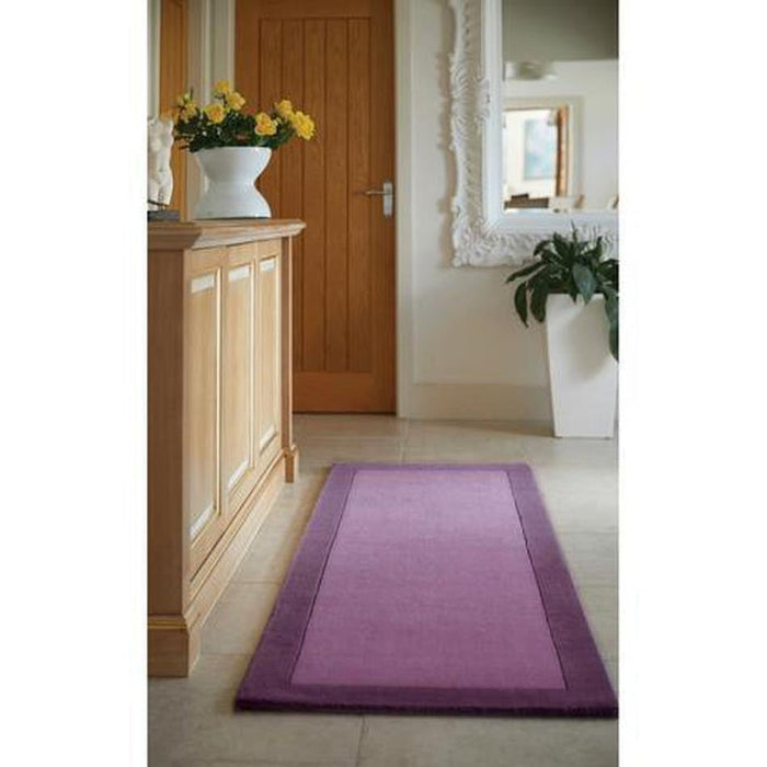 Borders Modern Plain Contrast Border Hand-Woven Wool Mauve Rug