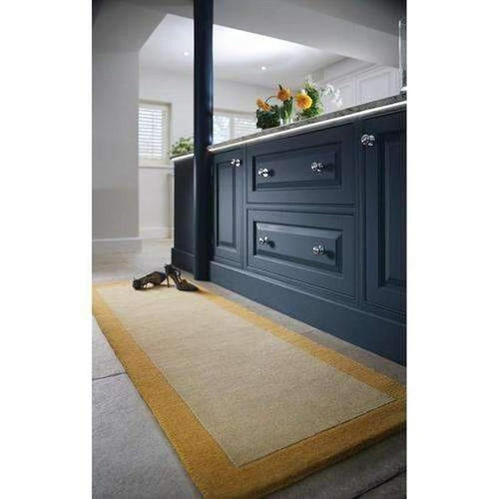 Borders Modern Plain Contrast Border Hand-Woven Wool Ochre/Beige Yellow Rug