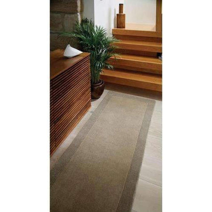 Borders Modern Plain Contrast Border Hand-Woven Wool Taupe Rug