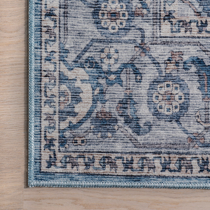 Botanical Pattern Washable Area Rug 140x200 cm Blue