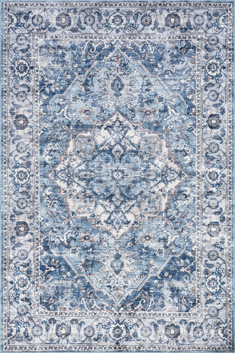 Botanical Pattern Washable Area Rug 140x200 cm Blue