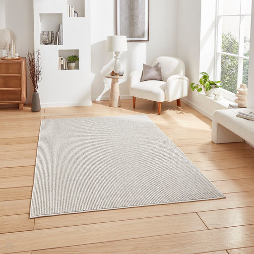 Boucle E6404 Modern Plain Textured Beaded Boucle Pile Soft-Touch Polyester Flatweave White/Grey Rug