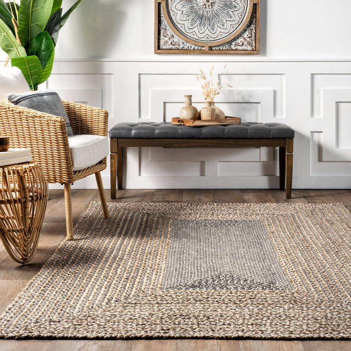 Braided Jute Area Rug 100% Natural Fiber Grey