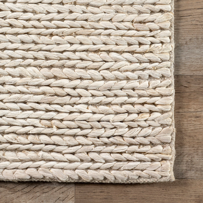 Braided Jute Area Rug Off White 152 Cm