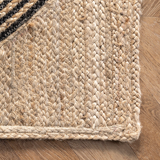 Braided Jute Area Rug With Black Diamond Pattern