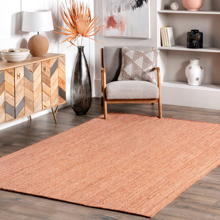 Braided Jute Rug in Peach 100% Handmade Natural Fiber