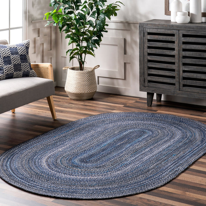 Braided Ombre Jute Area Rug in Blue 150 cm