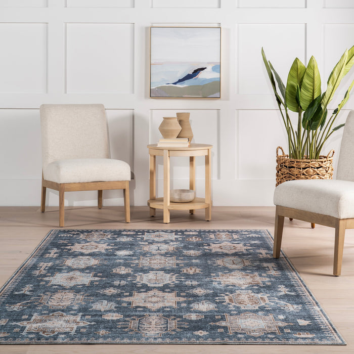 Brenda Blue Washable Rug for Busy Homes