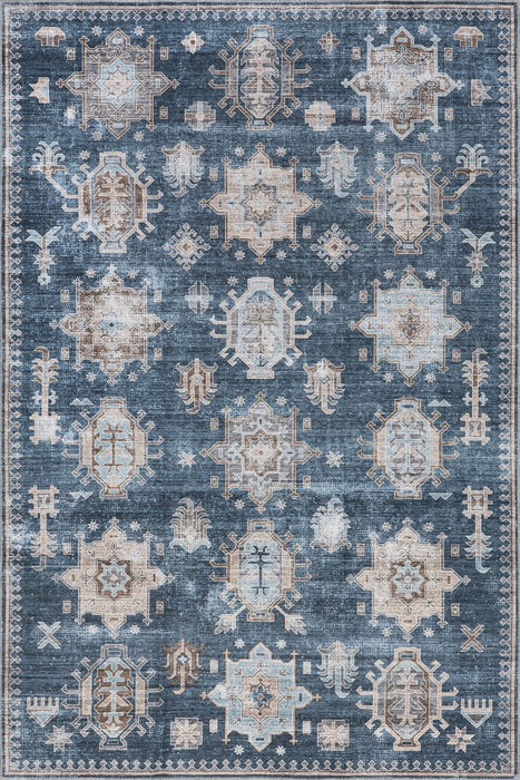 Brenda Blue Washable Rug for Busy Homes