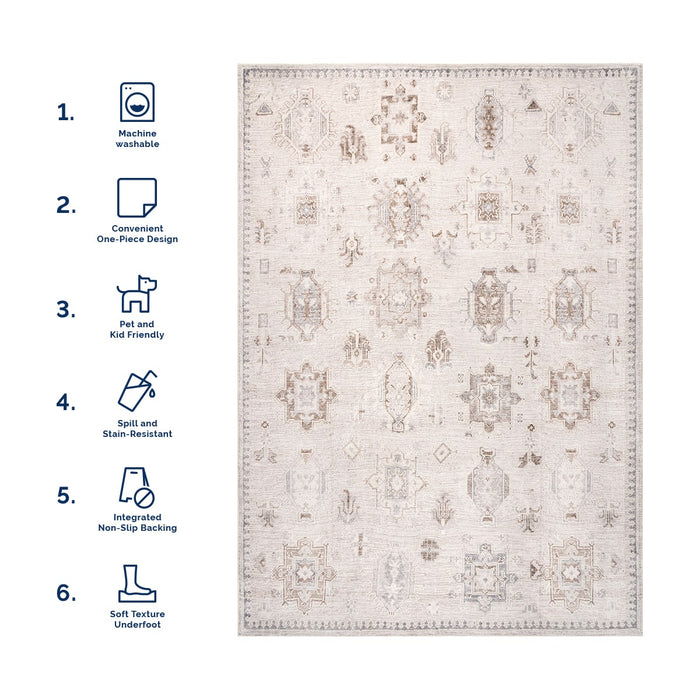 Brenda Hazy Heraldry Machine Washable Rug 150x240 cm Beige