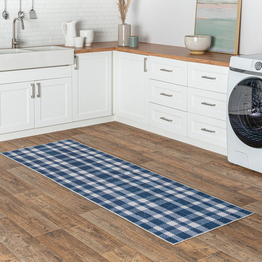 Brittany Blue Tartan Plaid Machine Washable Area Rug 152x229 CM