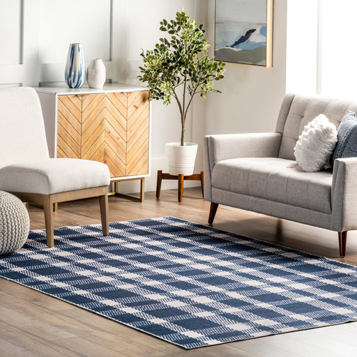 Brittany Blue Tartan Plaid Machine Washable Area Rug