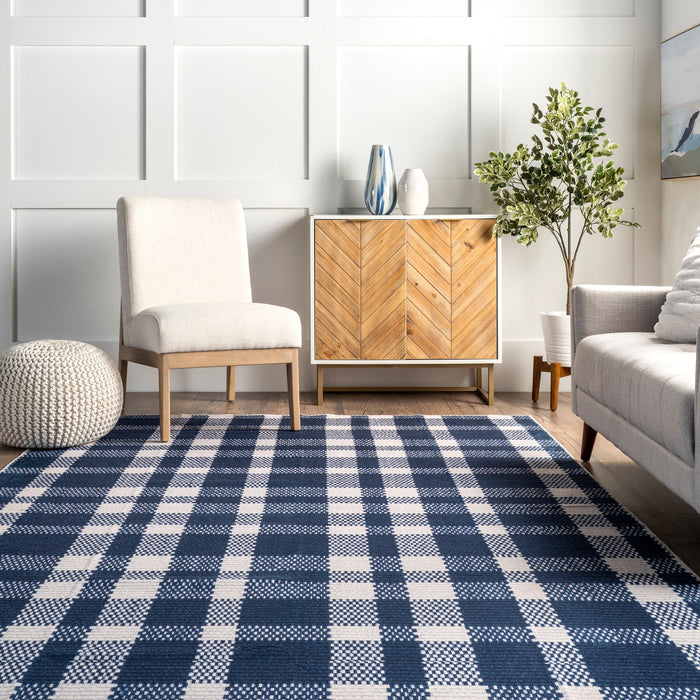 Brittany Blue Tartan Plaid Machine Washable Area Rug