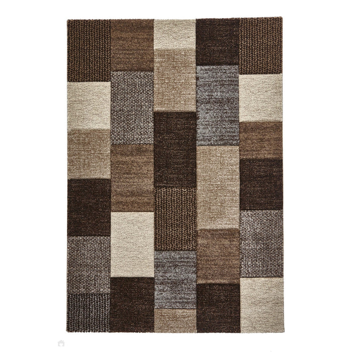 Brooklyn 21830 Modern Geometric Square Patchwork Blocks Soft Hand-Carved Beige/Grey/Brown Rug