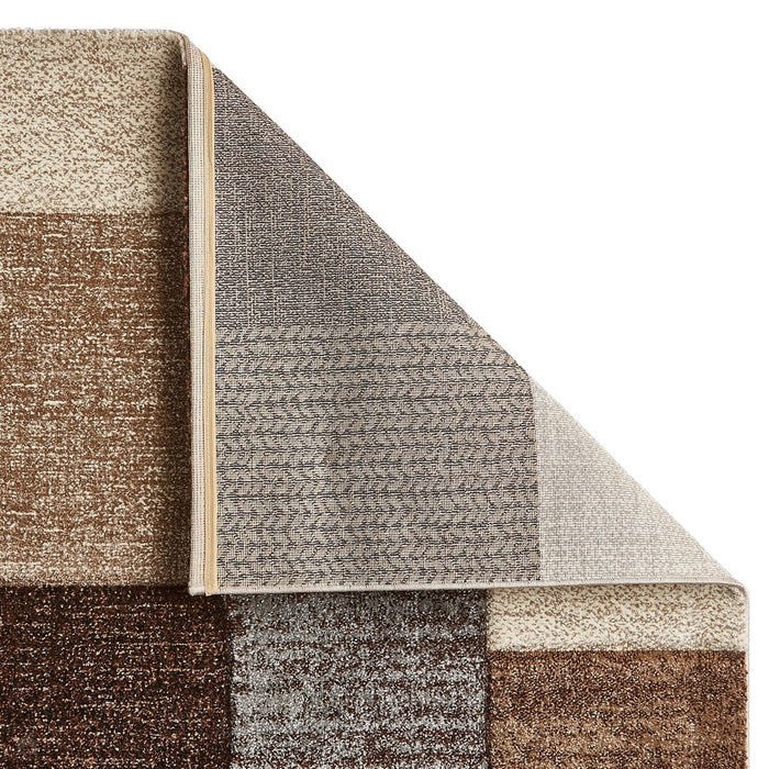 Brooklyn 21830 Modern Geometric Square Patchwork Blocks Soft Hand-Carved Beige/Grey/Brown Rug