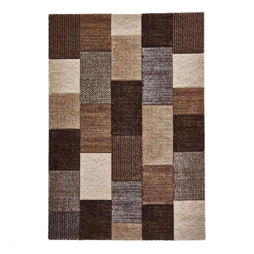 Brooklyn 21830 Modern Geometric Square Patchwork Blocks Soft Hand-Carved Beige/Grey/Brown Rug