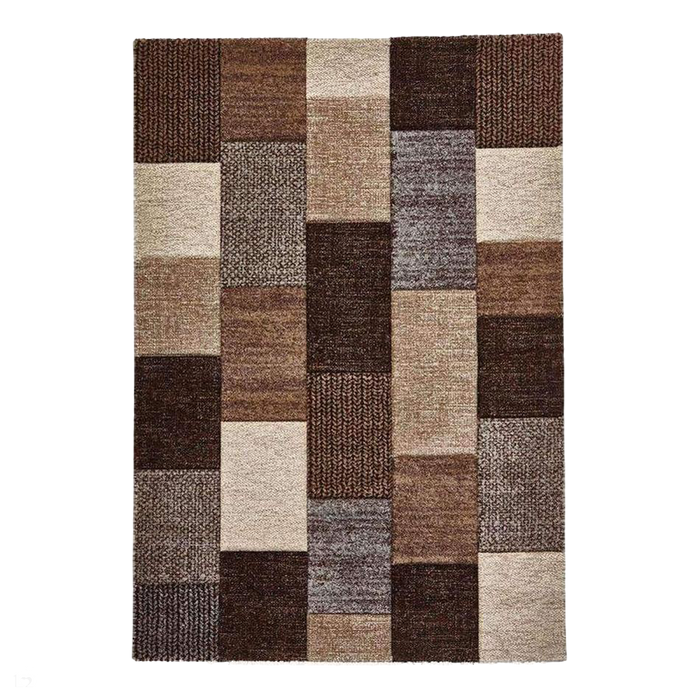 Brooklyn 21830 Modern Geometric Square Patchwork Blocks Soft Hand-Carved Beige/Grey/Brown Rug