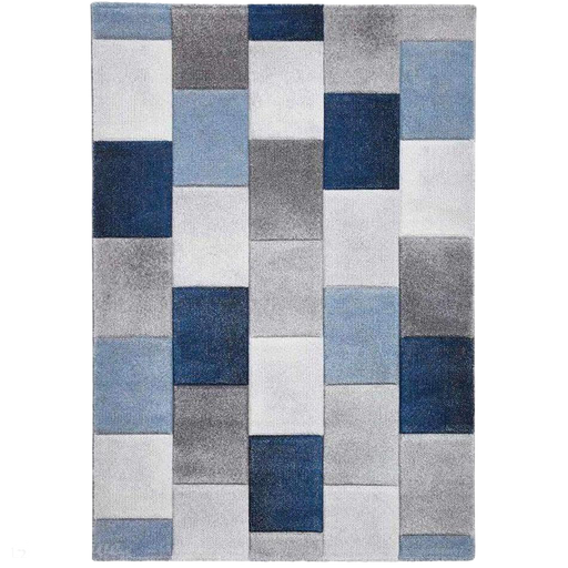 Brooklyn 21830 Modern Geometric Square Patchwork Blocks Soft Hand-Carved Grey/Blue/Cream Rug