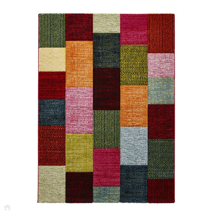 Brooklyn 21830 Modern Geometric Square Patchwork Blocks Soft Hand-Carved Multicolour Rug